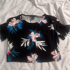 Forever 21 Black Floral Crop Top
